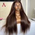 Dark Brown Lace Front Human Hair Wigs Bone Straight HD Lace Wigs Chocolate Brown Glueless Wigs Human Hair Realy 180% Density