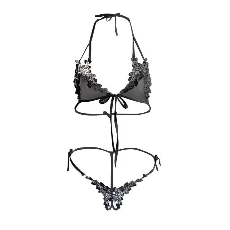 Sexy Crotchless Bra Set New Sexy Lingerie Woman 2 Pieces Transparent Women's Lace Panties Erotic Beautiful Bra And Thong Set