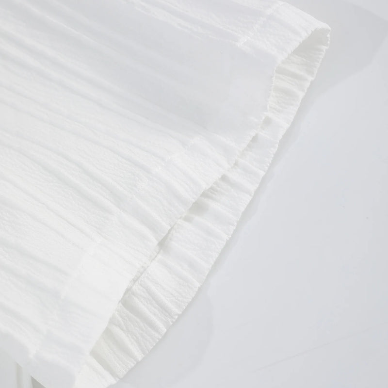 Men's White Pleated Texture Set Cuban Collar Short Sleeve | SAMAG