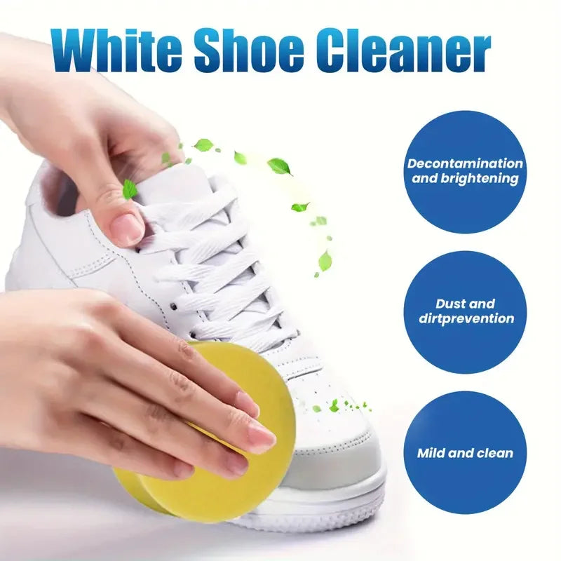 White Shoe Care Cream: Whitening/Brightening, No-Rinse Formula with Sponge – Removes Stains/Yellowing, Wipe-to-Use
