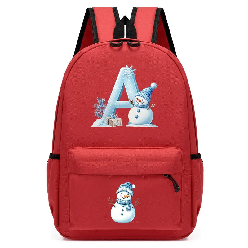 Xmas Snowman Alphabet A-Z Print Backpack for Toddler Girls Boys Schoolbag Holiday Lightweight Kindergarten Kid Daily School Bag
