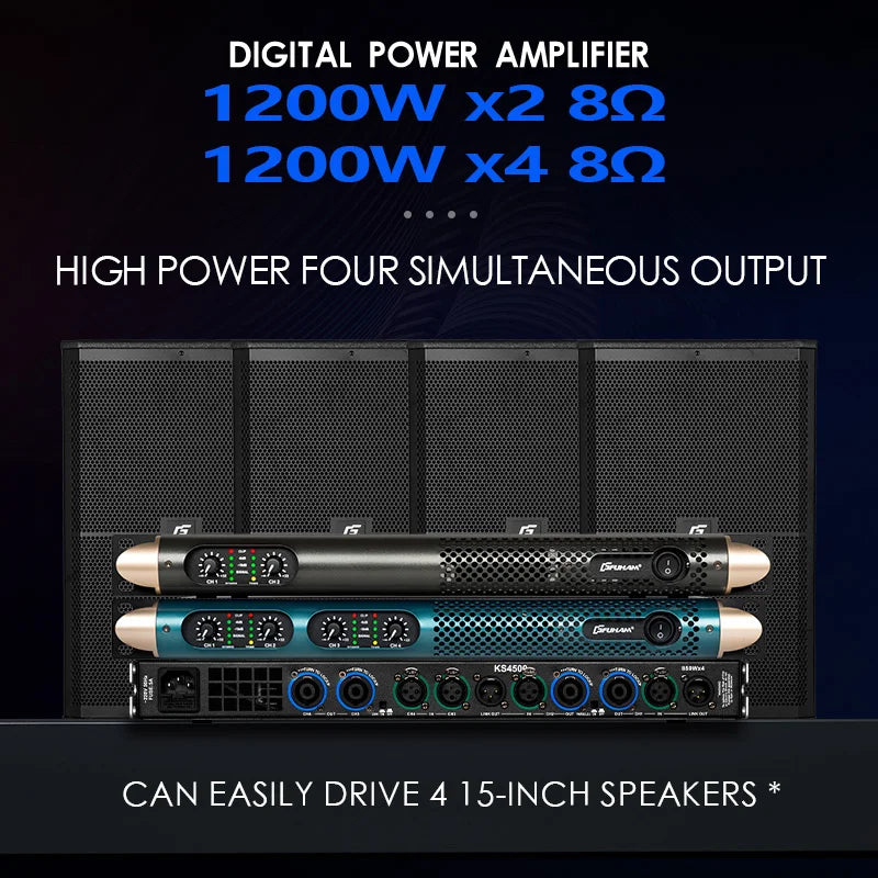 FUHAM KS2500 Power Amplifier 2/4 Channel  8 Ohm 1200W Audio Amplifier Digital Amplifier Audio DJ Stage Performance