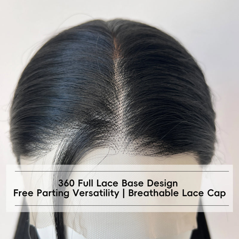Full Lace Wig 28" Natural Black Synthetic Hair Off Black Glueless Cosplay Festival Party Wigs Unisex HandTied HeatResistant