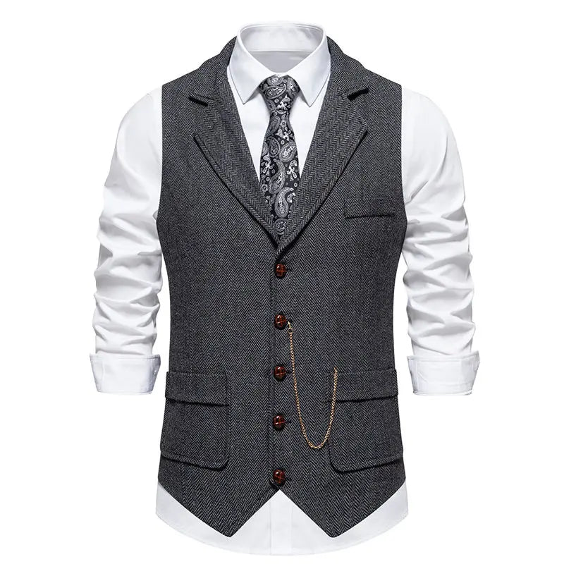 Men's Suit Vest Fashion Turn-Down Collar Pockets Suit Vests England Style Smart Casual Vintage Gentleman Leisure Party Waistcoat