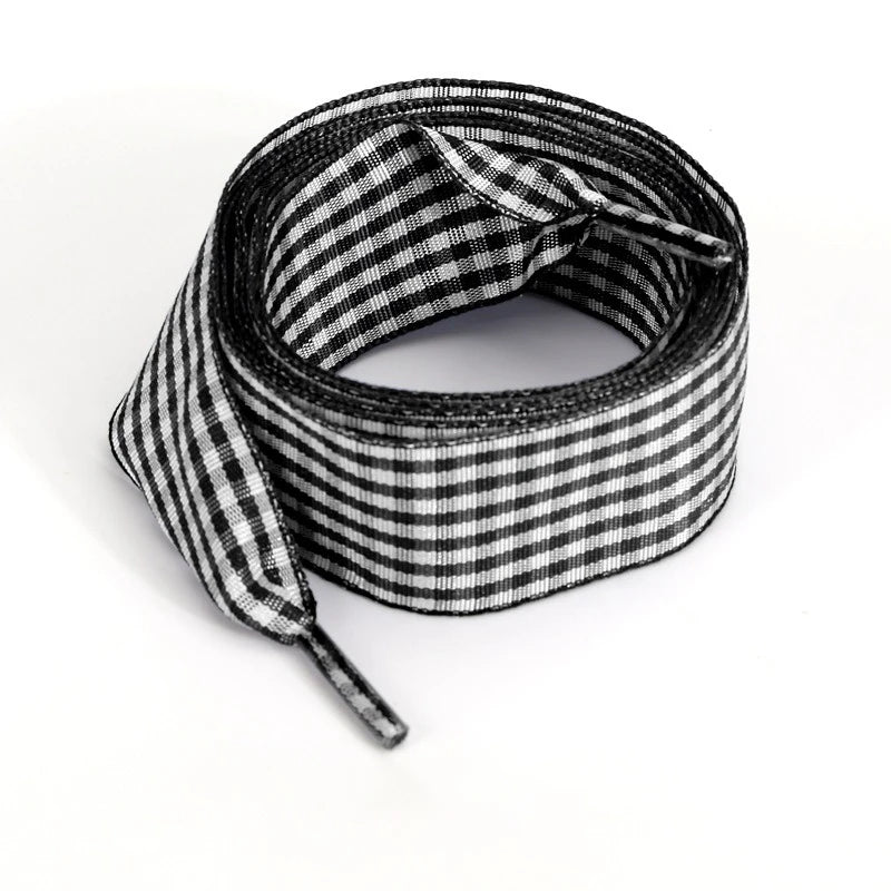 1 Pair Flat Shoelaces Replacement Decorative Check Gingham Shoe Laces for Sneakers Skate Shoe Width 2.5CM Women Men