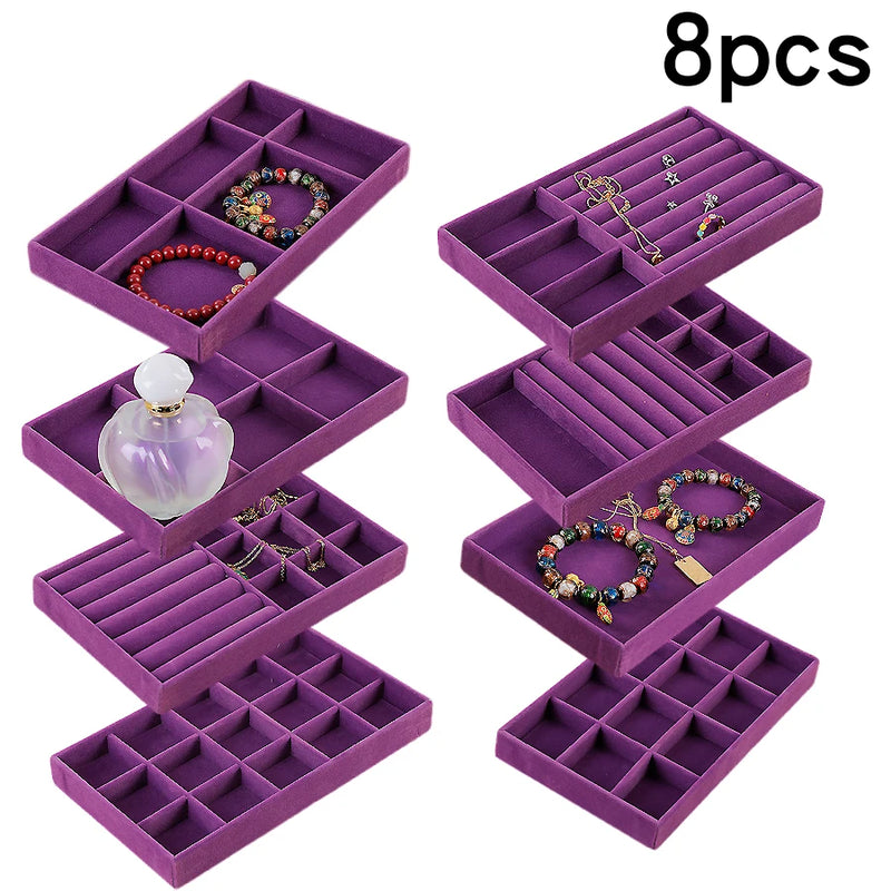 1 Set, (Including 8PCS) Flocking Jewelry Box Jewelry Tray