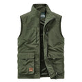 FGKKS Men's Leisure Vest Solid Color Tooling Style Waistcoat Thin Fishing Hiking Multi-Pocket Casual Loose Vest for Men