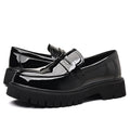 Black Platform Loafers Slip On Chunky Sole Casual Dress Shoes Comfortable Fashion Footwear For All Match For Daily Wear Office