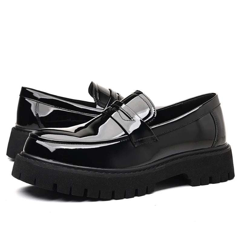 Black Platform Loafers Slip On Chunky Sole Casual Dress Shoes Comfortable Fashion Footwear For All Match For Daily Wear Office