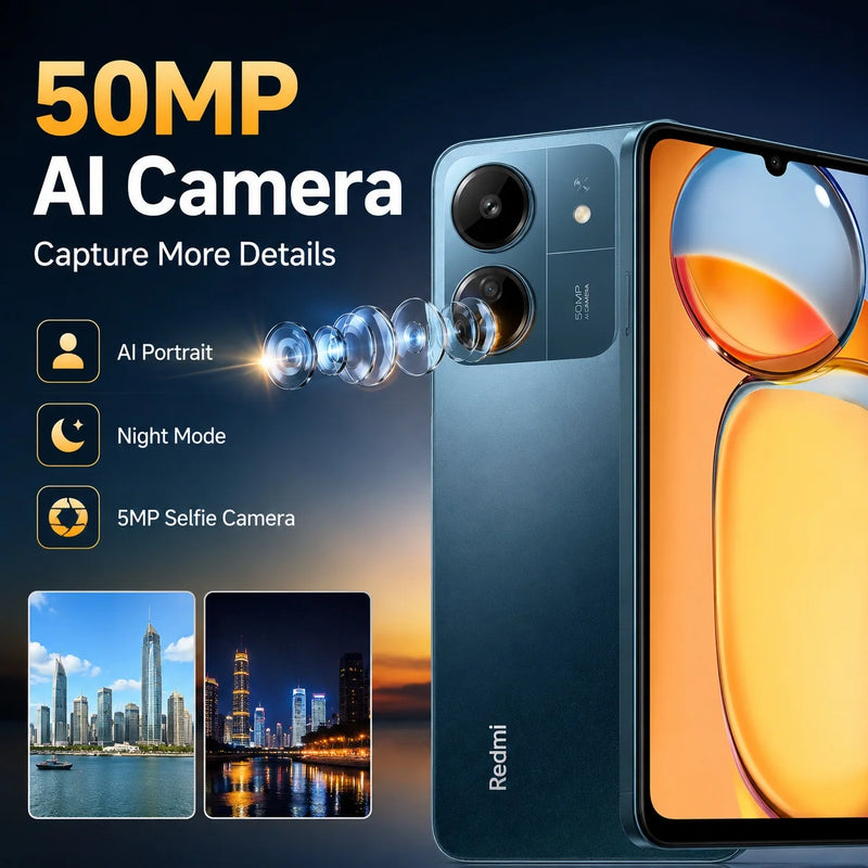 Redmi 13C 5G Smartphone 8GB+256GB, Dimensity 6100+, 6.74'' 90Hz Display, 50MP AI Camera, 5000mAh Battery, Dual SIM Phone