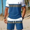 Casual Holiday Beach Men's T - shirt And Shorts 2 Pieces Sets Summer Suit Clothing Stripe Print Sleeve Tee - View 5 | SAMAG