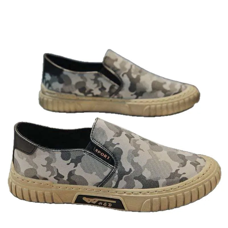 Camouflage Canvas Men's Casual Shoes Breathable Summer Sporty Slip-On Beijing Lazy Shoes Round Toe Flat Heel Lightweight Shoes