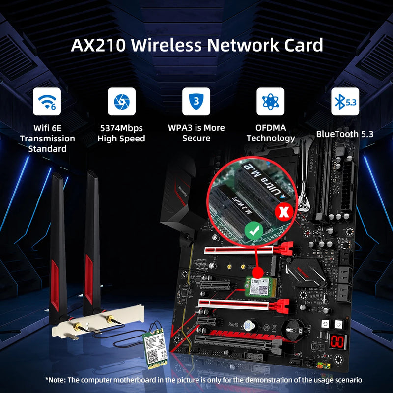 WiFi 6 Card AX210 Bluetooth 5.3 5374Mbps Adapter 2 In 1 Desktop Kit 10DBi Antennas 802.11ax 2.4G/5Ghz/6Ghz - Visuel 6 | SAMAG