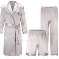 Spring Autumn Male Robe 3PCS Sleepwear Set Ice Silk Kimono Bathrobe Gown Loungewear Loose Casual Satin Homewear Nightwear 3XL