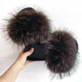 Women Real Raccoon Fur Slides Fluffy Luxury Furry Open Toe Slippers Indoor Outdoor Summer Sandals Non Slip Soft Comfy Sole Cozy