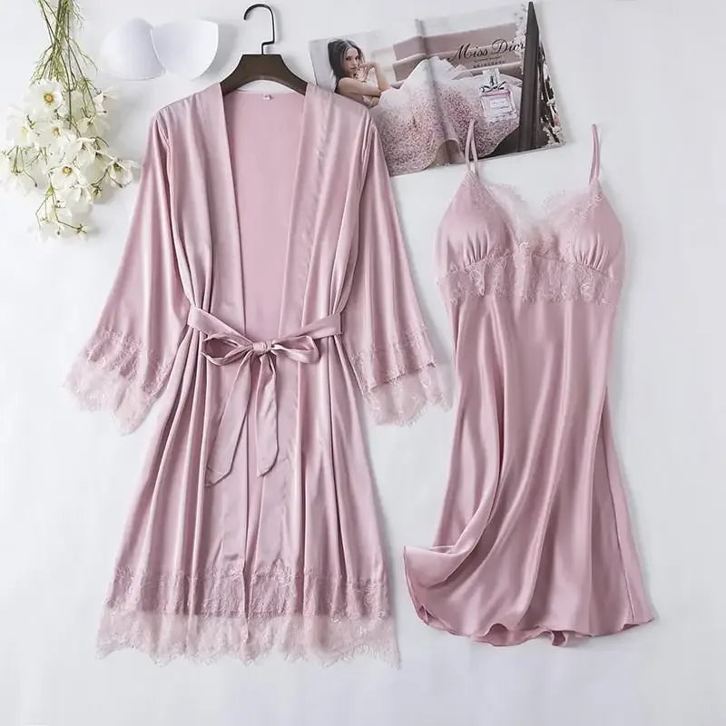 White Silk Pajamas Set Women Bride Wedding Robe Nightgown | SAMAG