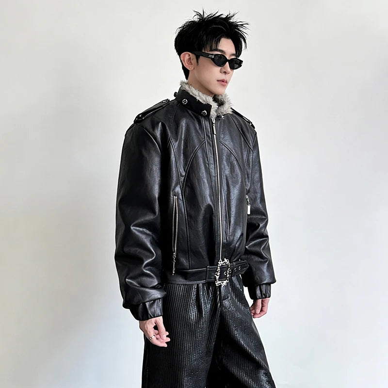 LUZHEN 2025 Winter New Original High Quality Faux Fur Liner Warm Parka Jacket Men's Fashion Handsome Leather Padded Coat JY5697