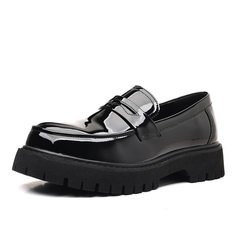 Black Platform Loafers Slip On Chunky Sole Casual Dress Shoes Comfortable Fashion Footwear For All Match For Daily Wear Office