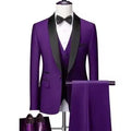 Men Lapel Black Collar 3 Pcs Suit Set Coat Vest Trousers / Business Groom Wedding Dress Fprmal Blazer Pants Waistcoat