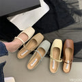 French retro half Slippers Ladies fashion belt buckle Shoes Summer fairy style shoes Comfort square head Women's slippers Mujer