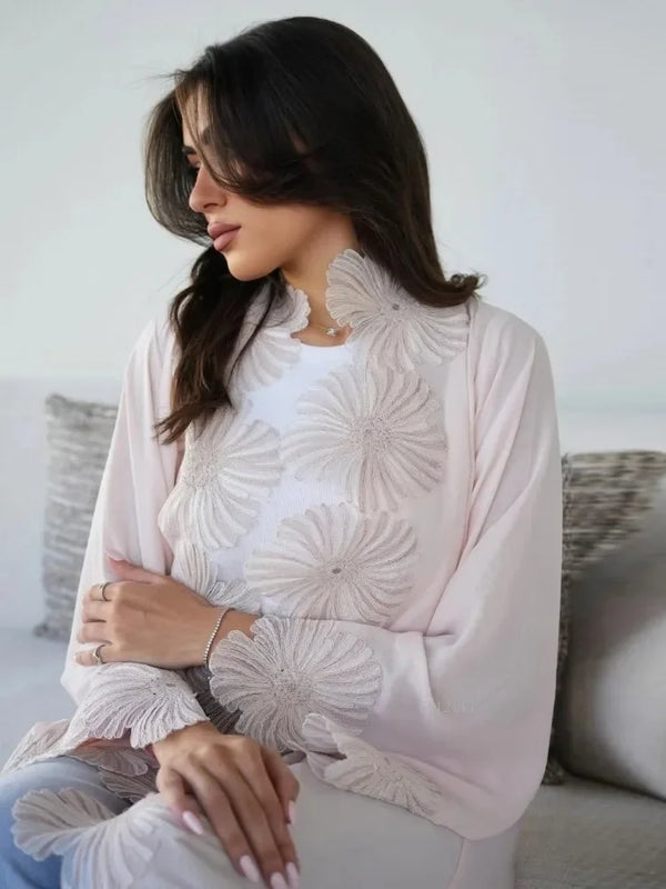 Eid Flower Women's Long Abaya Dubai Cardigan Dress | SAMAG