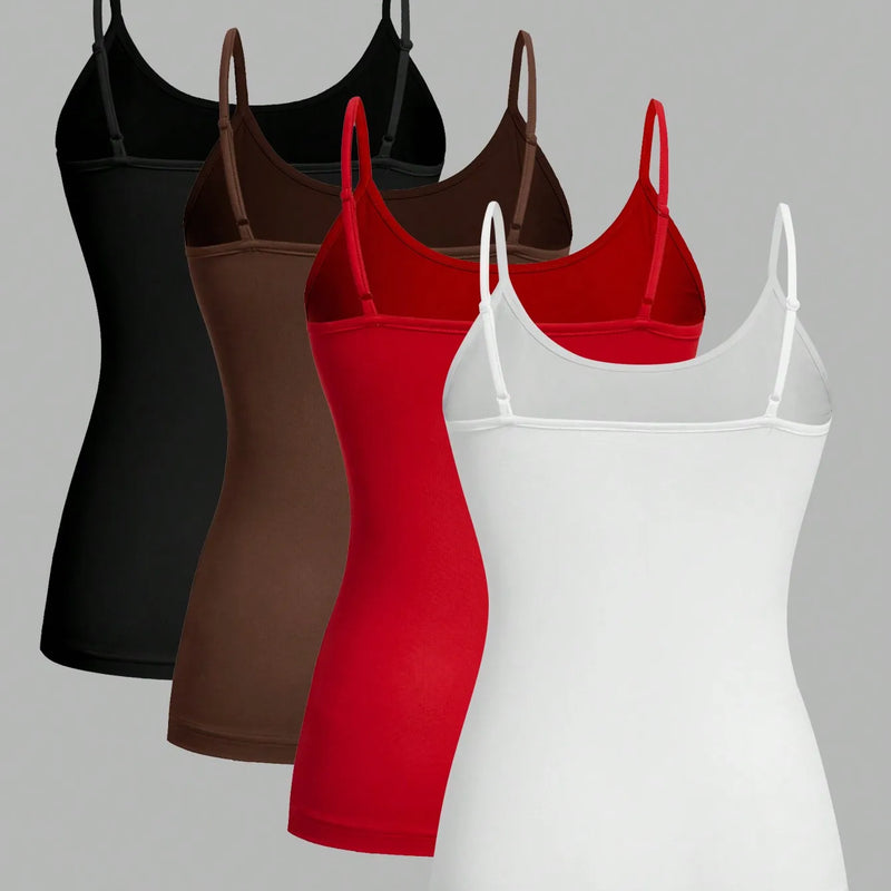 4 pcs Women Solid Color  Camisoles Vest Women Tank Tops Female Summer Sexy Strap Basic Tops Sleeveless Camisole T-shirt