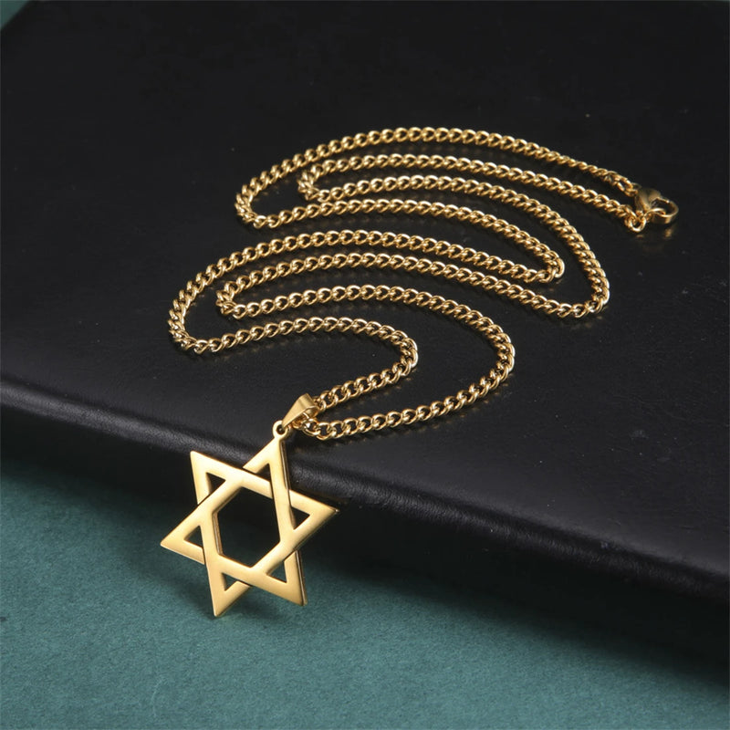 EUEAVAN Star of David Pendant Necklace Women Men Stainless Steel Gold Silver Black Color Classic Six-pointed Star Jewish Jewelry