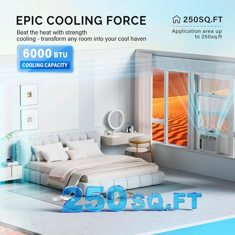 6000 BTU Smart Window AC with WiFi, Remote & App Control, Energy Saving & Timer, Custom
