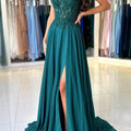 Green Chiffon Evening Dress Women Elegant Applique | SAMAG