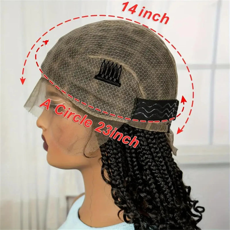 14/16/18" Short Knotless Box Braided Wig with Curly Ends Synthetic Full Lace Boho Braided Hair Wigs for Black Women Fluffy Wig
