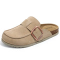 Crestar Women's Genuine Suede Clogs Outdoor Memory Foam Cork Footbed Leather Mules With Adjustable Buckle Lady Slip On Slippers