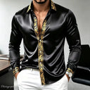 Men's Luxury Satin Silk Shirt Long-Sleeve Gold Baroque