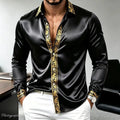Men's Luxury Satin Silk Shirt Long Sleeve Gold Baroque | SAMAG
