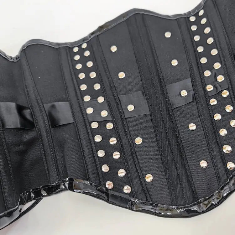 Annzley's new patent leather metal ring decoration with steel bone waist zipper corset for outer wear punk half chest waist seal