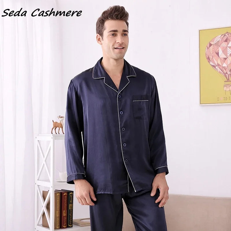 100% mulberry silk noble men's home wear silk set  19MM  Silk pajamas Men's Spring Summer