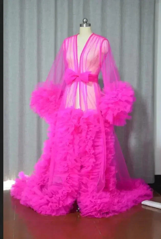 Women Dressing Gown Perspective Sheer Long Tulle Robe Puffy Pregnancy Maternity Dress for Baby Shower Nightgown Sleepwear Custom