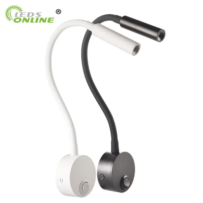 LED Wall lamp 3W Modern Bedroom Bedside Reading Study Book Lamp Black Silver Light Body wall light EU US Plug Cord