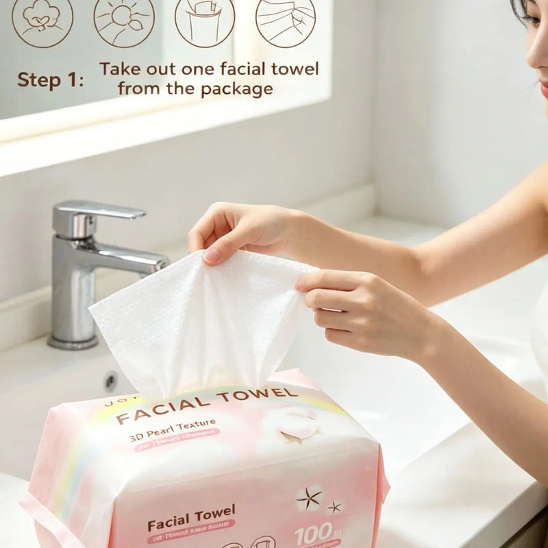 100 reusable, thick, pearl-patterned face towels. A cleaner alternative to regular towels, suitable for both dry and wet use.