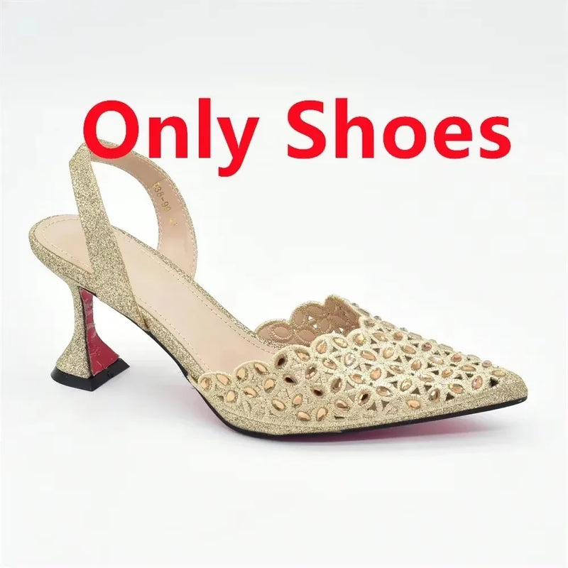 New Arrival Nigeria Women Designer Shoes and Bags Decorated with Rhinestone Wedding Italian Shoes Bag Set Pumps Women Luxury