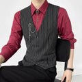 Classic Striped Suit Vest for Men V-neck Bar KTV Bartender Vest Slim Fit Casual Business Wedding Groom Social Uniform Waistcoat