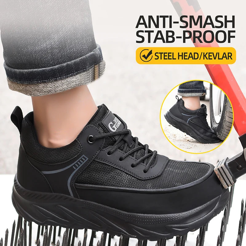Wide Toe Work Safety Shoes Men Indestructible Steel Toe Shoes Breathable Security Work Sneakers Protective Safety Boots