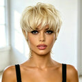 Pixie Cut Human Hair Wig Blonde Mullet Wig Swallowtail Full Machine Made Fashion Breathable For Women Family Party Daily Use