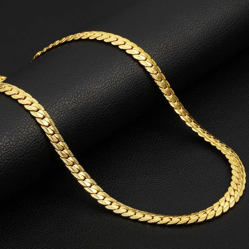 18K Gold/Silver Color 6mm Full Sideways Necklace 8/18/20/24 Inch Chain For Woman Men Fashion Wedding Engagement Jewelry Gifts