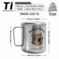 Titanium Mug Double-Layer Anti-Scald Titanium Cup Camping Coffee Cup 450ml Cat and Dog Themed Couple's Cup