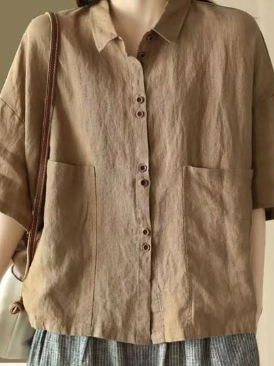 Retro Cotton Linen ort Sve Women's irt Summer New Loose | SAMAG