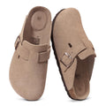 Evshine Women's Cow Suede Clogs with Arch Support Comfort Cork Footbed Mules Men Fashion Potato Shoes Genuine Cork Clogs Slipper