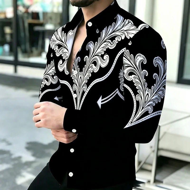 Men's Shirt with Contrasting Print, Black, White, and Red | SAMAG
