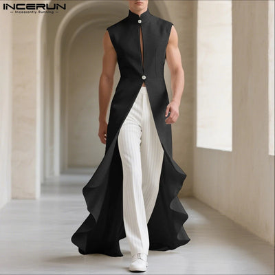 INCERUN Men Vests Solid Color Stand Collar Sleeveless | SAMAG