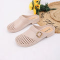 Ladies Hollow Mule Clogs Decorative Square Buckle Low Heel Slides Lightweight PU Non Slip Walking Casual Shoes for All Seasons
