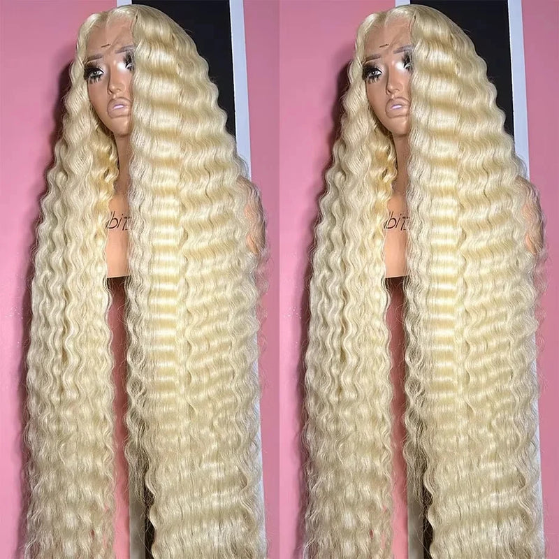 613 Blonde Lace Frontal Wig Deep Wave 13x4 13x6 HD Lace Human Hair Wig Pre Pluck Curly Lace Front Wigs Brazilian Human Hair